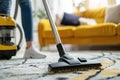 Person vacuum cleaning a colorful rug Royalty Free Stock Photo