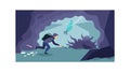 Person Venturing into a Dark Mysterious Cave, Exploration, vector design Generative AI Royalty Free Stock Photo