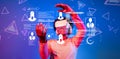 Person using virtual reality headset interacting with digital identity information in a modern cybersecurity environment Royalty Free Stock Photo