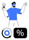 Person Visualizing Ideas with Lightbulb, Percent Sign, and Gear Representing Innovation and Analytics Royalty Free Stock Photo