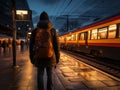 a person waiting for a train at a train station