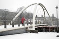 St Botolph`s Bridge in a snowstorm. Feb 9 2021