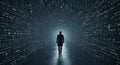 Person Walking in Digital Tunnel Concept Future Technology Royalty Free Stock Photo