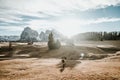 Person walking on a field in the mountains