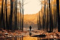 a person walking through a forest in the middle of the woods