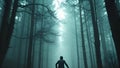 Person Walking in Misty Forest (Generative AI) Royalty Free Stock Photo