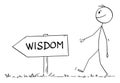 Person Walking on the Path or Way for Wisdom, Vector Cartoon Stick Figure Illustration