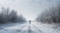 Person Walking on Snowy Road Royalty Free Stock Photo