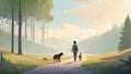 A person walking with their emotional support animal through a calming nature scene, with the text Unconditional support