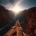 a person walking a tightrope across a canyon while dodging lae Royalty Free Stock Photo