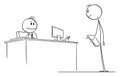 Person Walking to Boss, State Servant, Office Worker or Officer, Vector Cartoon Stick Figure Illustration