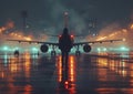 Person is walking towards plane at night Royalty Free Stock Photo