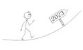 Person Walking Up, Great Expectations From Year 2023, Vector Cartoon Stick Figure Illustration Royalty Free Stock Photo