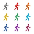 Person walking or walk sign icon isolated on white background. Set icons colorful