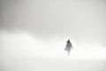 Person walking through winter snow storm: Generative AI. Royalty Free Stock Photo