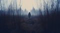 Eerie Landscapes: A Dark Figure In A Field Of Tall Grass