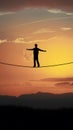 Person walks tightrope, balancing risk and opportunity with precision