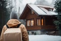 person, with warm and cozy house, waiting for food delivery service to arrive