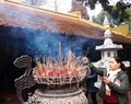 Person putting incense in incense burner, Hanoi, Vietnam