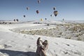 Person watching Balloon Fiesta on White Sands National Monument, September 19, 2010 in Alamogordo,New Mexico, USA