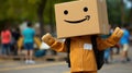 A person wearing a cardboard box on their head. Generative AI image.