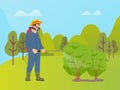 Farming Man with Special Spray for Bushes Health Royalty Free Stock Photo