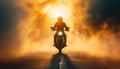 Person Riding Motorcycle on Foggy Road