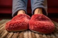 Person Wearing Red Slippers on Rug Royalty Free Stock Photo