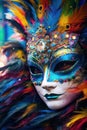 A person wears a Venetian mask at carnival. Ai generative
