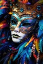 A person wears a Venetian mask at carnival. Ai generative