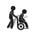 Person in a wheelchair being helped.. Vector illustration decorative background design