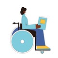 Person in wheelchair. Woman with books. Female characters isolated on a white background. Vector illustration