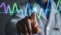 Person Touching Digital Waveform Interface. Royalty Free Stock Photo