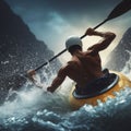 person white water kayaking in rough turbulent river Royalty Free Stock Photo