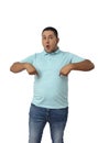 person who has gained weight gesturing