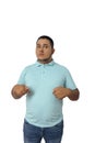 person who has gained weight gesturing
