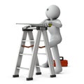 A person who puts his feet on the stepladder and looks up. Measure the length with a tape measure.