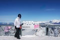 Person in Winter Ski Outfit at Murren, Switzerland, 2976 Swiss Skyline Eiger, Monch, Jungfrau Royalty Free Stock Photo