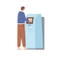 Person withdrawing cash in ATM. Man using automated teller machine for money withdrawal and bank payments. Electronic Royalty Free Stock Photo