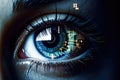 Person woman human macro face female iris blue vision beauty eye closeup Royalty Free Stock Photo