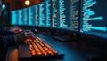 Person working on computer coding. Multiple monitors with code on the screen. Programmer, software developer at work. Technology, Royalty Free Stock Photo