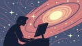 Person Working on Computer with Cosmic Galaxy Screen, vector design Generative AI Royalty Free Stock Photo
