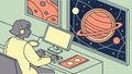 Person Working on Computer with Cosmic Space Theme, vector design Generative AI Royalty Free Stock Photo