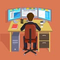 Person working at the computer. Flat style vector illustration. Royalty Free Stock Photo