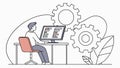 Person Working on Computer with Gear Icons, vector design Generative AI Royalty Free Stock Photo