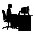 Person working at desk with computers silhouette laptop Royalty Free Stock Photo