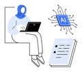 Woman using laptop with artificial intelligence technology and digital document integration Royalty Free Stock Photo