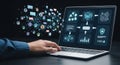 Person Working on Laptop with Screen Showing Icons and Apps Royalty Free Stock Photo