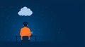 Person working late at night, cloud computing concept Royalty Free Stock Photo