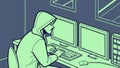 A person working with a multi-monitor setup in a tech environment, vector design Generative AI Royalty Free Stock Photo